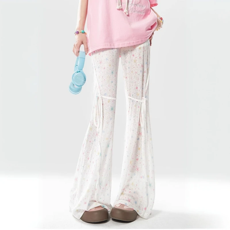 

Korean Sweet Floral Lace Micro-pants 2025 Summer Casual Slim Women's Pants