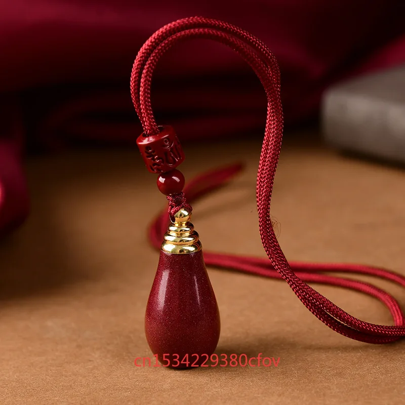 Cinnabar Bottle Pendant Can Open Hollow Bottle Key Buckle Vintage Accessories Amulet Talismans Energy Gemstone Luxury Real