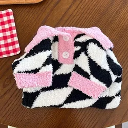 Autumn/Winter Pet Knitted Sweater Teddy Cat Diamond Checkered Plush Bottom Shirt Compared To Bear Dog Clothes Small Dog Clothing