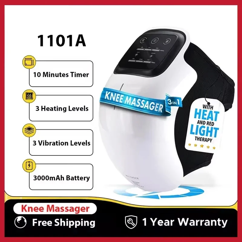 

Cordless Knee Massager Red Light and Massage Therapy with LED Screen 3 Levels Infrared Heat and Vibration Gifts for Men Women