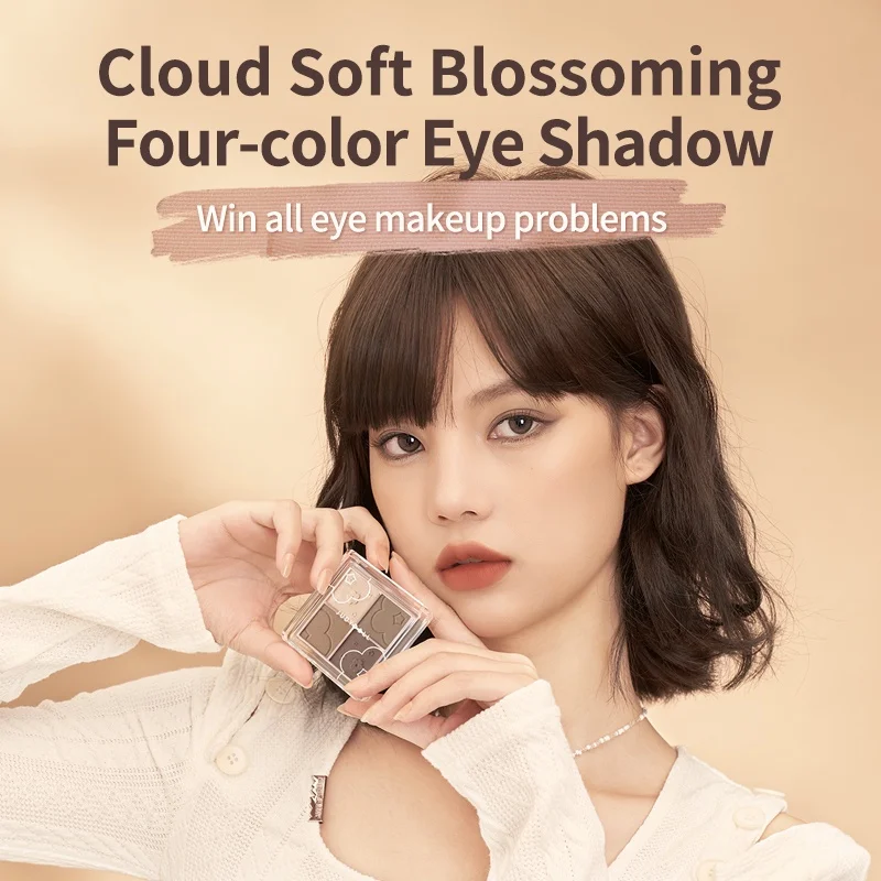 Judydoll Cloud Soft อายแชโดว์ 4 สี, เม็ดสีพิเศษ, เนื้อเรียบเนียน, ผสมผสานได้, ติดทนนาน, เฉดสีอเนกประสงค์, ทุกวัน