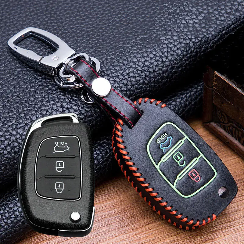 Leather Car Key Case Cover For Hyundai Tucson Creta i10 ix25 ix35 i20 i30 HB20 Elantra Verna Mistra Santa Fe Protection