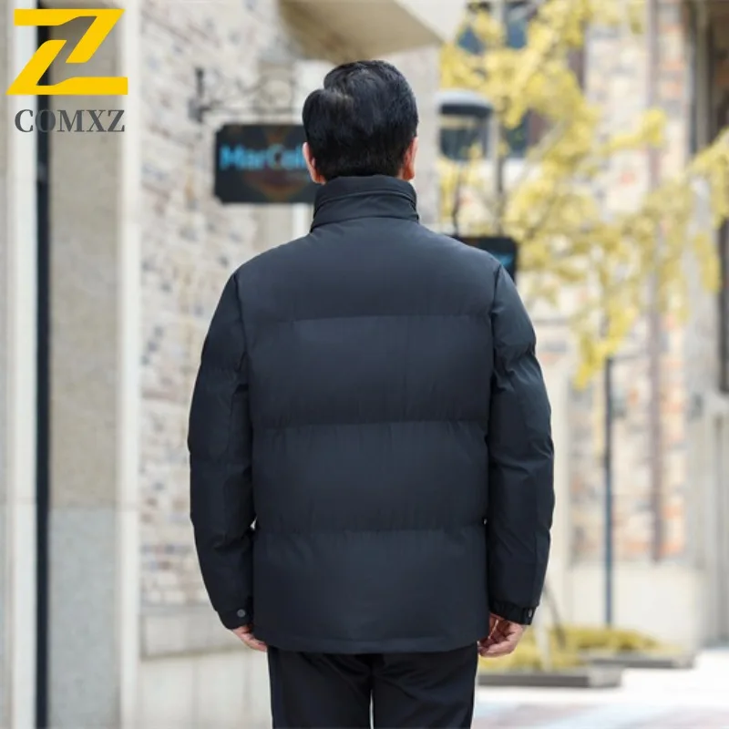 COMXZ 2025 Mens Womens Winter Business Waterproof Hooded Puffer Jacket Korean-Style Outdoor Sports Workwear Warm Tactics Coat