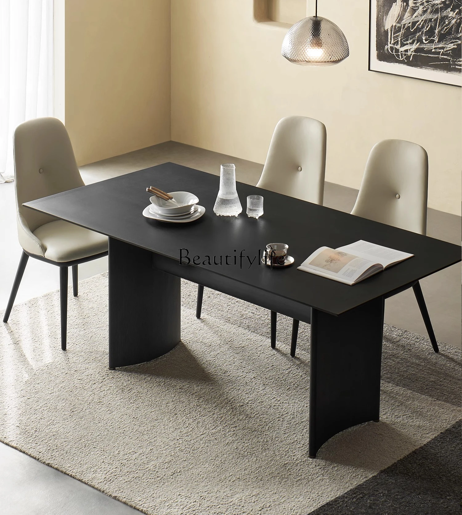 

North American black ash solid wood square table French simple rectangular dining table