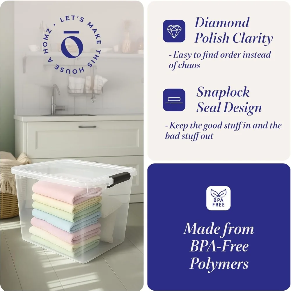 عبوتان من صناديق تخزين بلاستيكية شفافة كبيرة مع أغطية قفل، وصناديق حاويات قابلة للتكديس سعة 112 لترًا لتنظيم المنزل #3