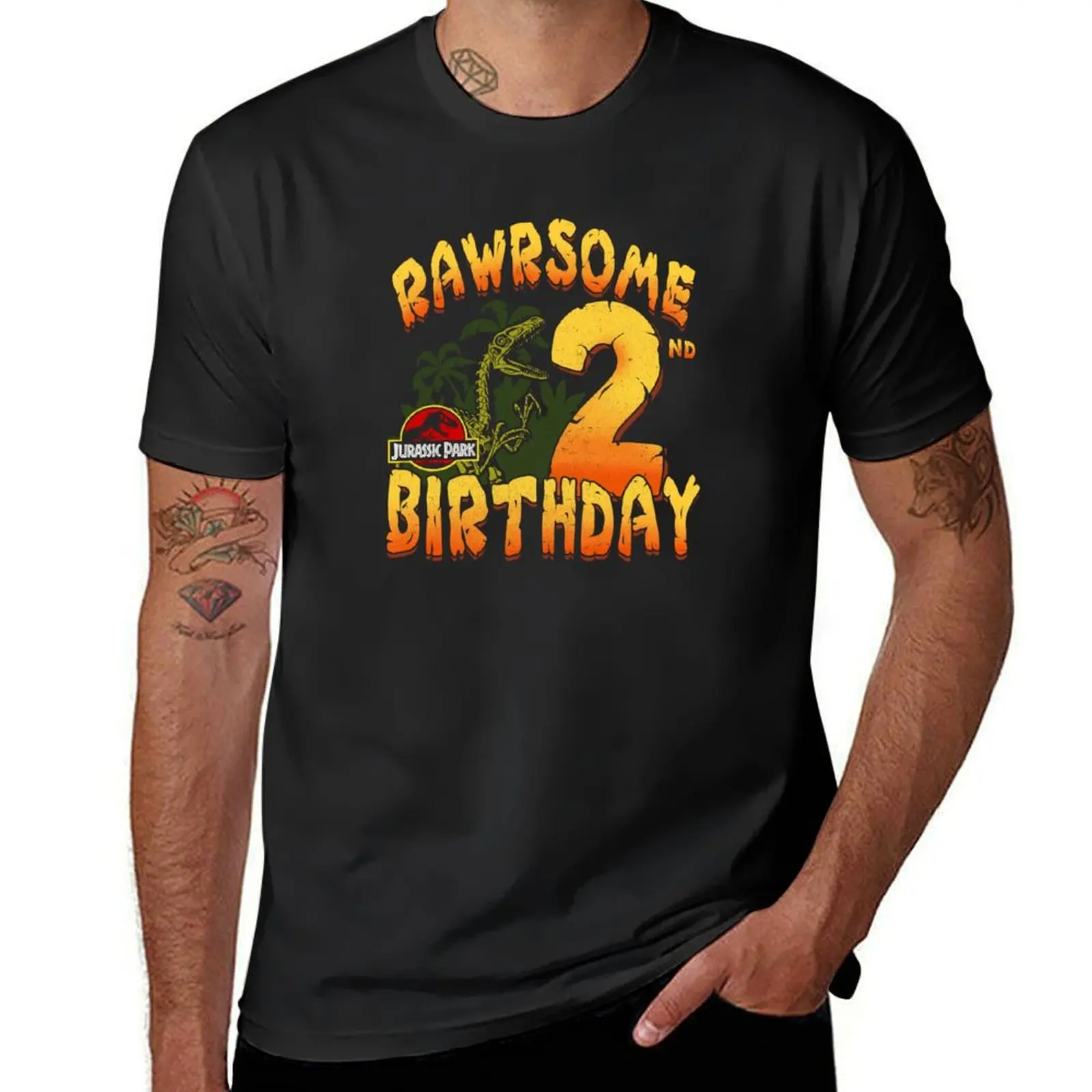 

Jurassic Park Retro Tropical Dino Rawrsome 2nd Birthday Logo T-Shirt cute clothes heavyweights mens graphic t-shirts pack