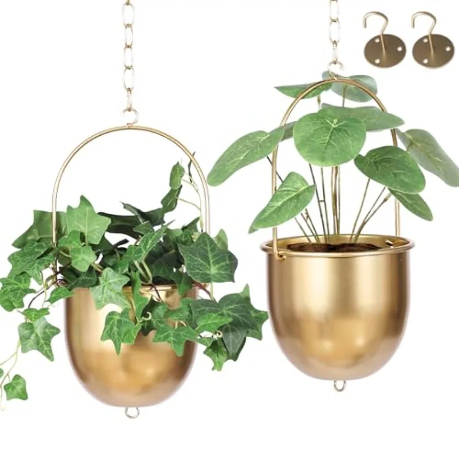 

Shineloha 2 Pack Metal Hanging Planters for Indoor Outdoor with 5.5 Pot Hanging Planters Plant Hanger Brass Plant Hangers. NO P
