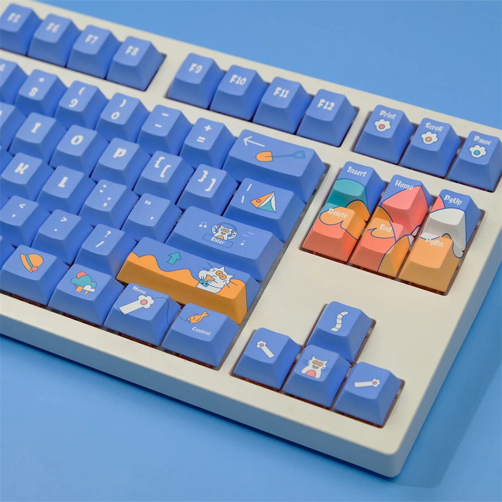 Cute Cat Keycaps para teclado mecânico, PBT, Dye Sublimation, Cherry Profile, Gateron, MX Switch, IK75, GK64, 129 Chaves