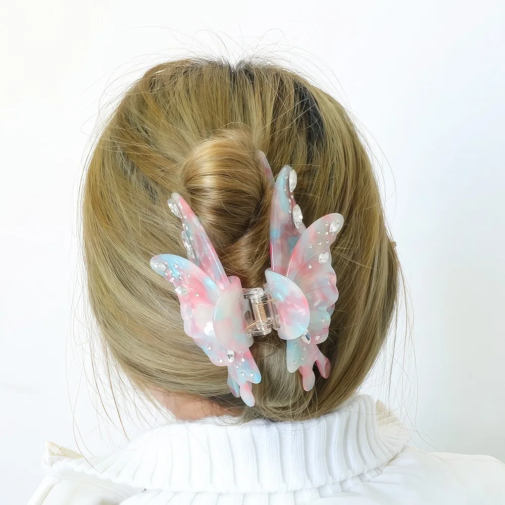 

Pink Elegant Butterfly Hair Claw Clip Stylish Spring Shark Bite Hair Accessory Versatile Headwear