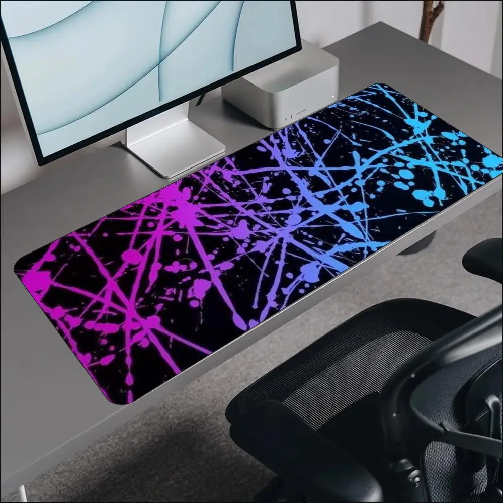 Large Gaming Mouse Pad Neon Paint Splatter Desk Mat Non Slip Locked Edge Keyboard Pad for PC Gamer Office Laptop Table Decor