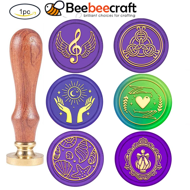 1PC 25mm Wax Seal Stamp Set Sealing Wax Stamp Solid Brass Head  Wood Handle Retro Brass Stamp Kit Removable Musical Note 83x22mm