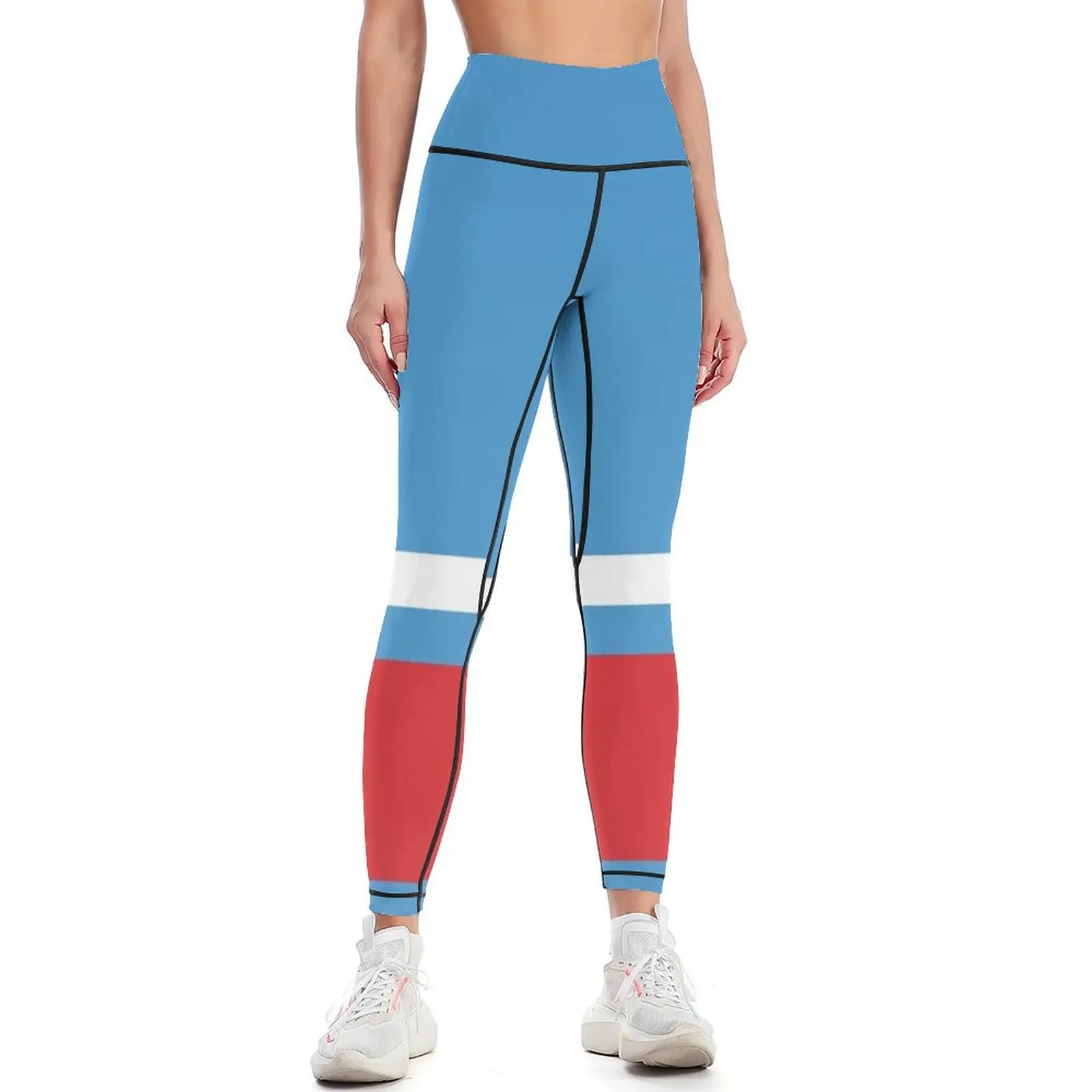 Powder Blue, White, & Red Power Stripe Leggings Women sports sporty woman gym Womens Leggings