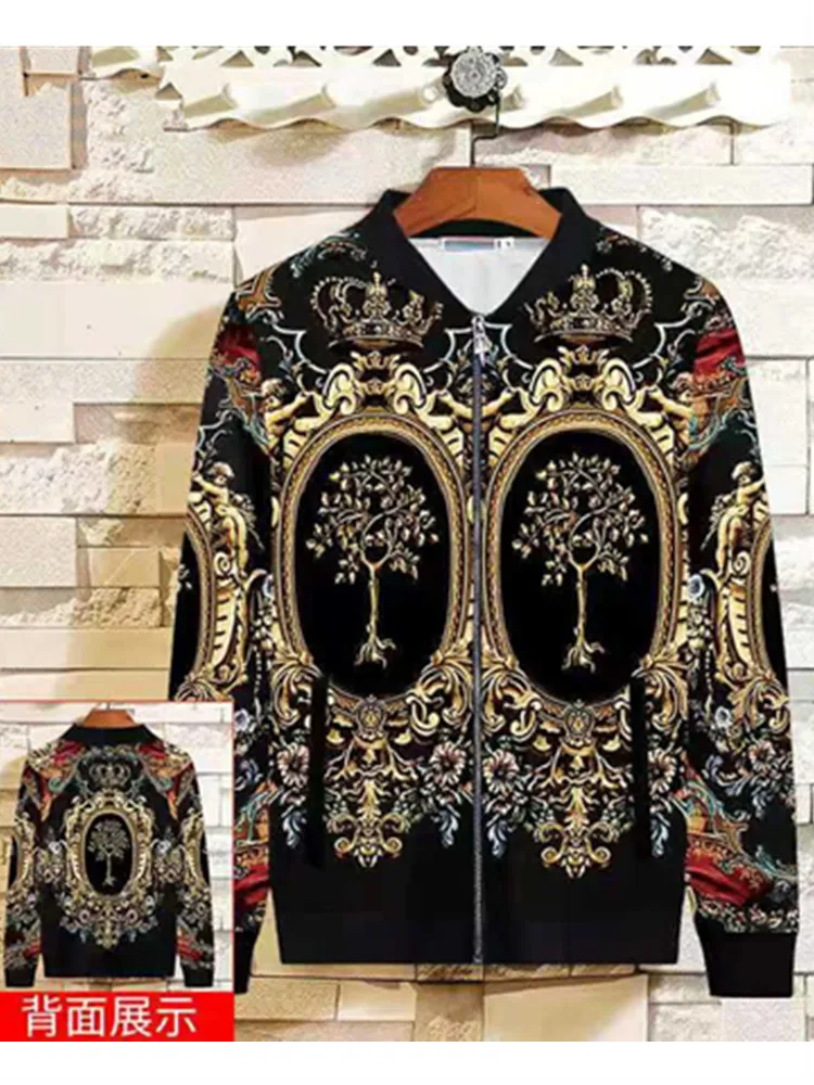 Jas Men\'s New Jackets Outwear 2024 Spring Autumn Bomber Mens Baseball Collar Zip Up Jacket Ethnic Style Print Coats Veste Homme