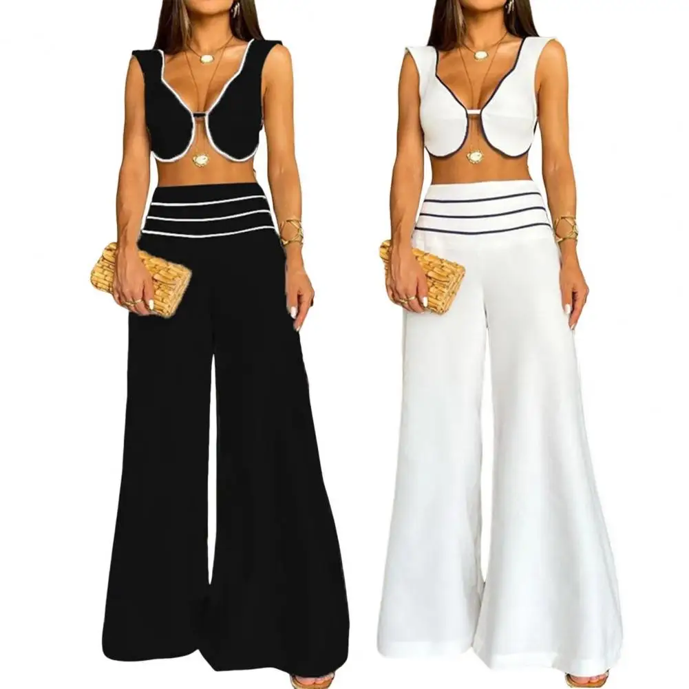 Low-cut Crop Top Pants Suit Fashion Sleeveless Tube Top Two-piece Suit Women's 2024 Tops Slim Trousers Female 2 Piece Sets