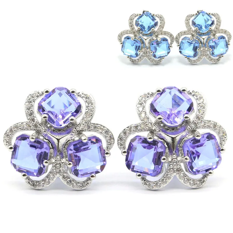 

Buy 4 Get 1 Free 20x17mm Pink Kunzite Zultanite Green Tsavorite Garnet Alexandrite Topaz CZ Women Daily Wear Silver Earrings