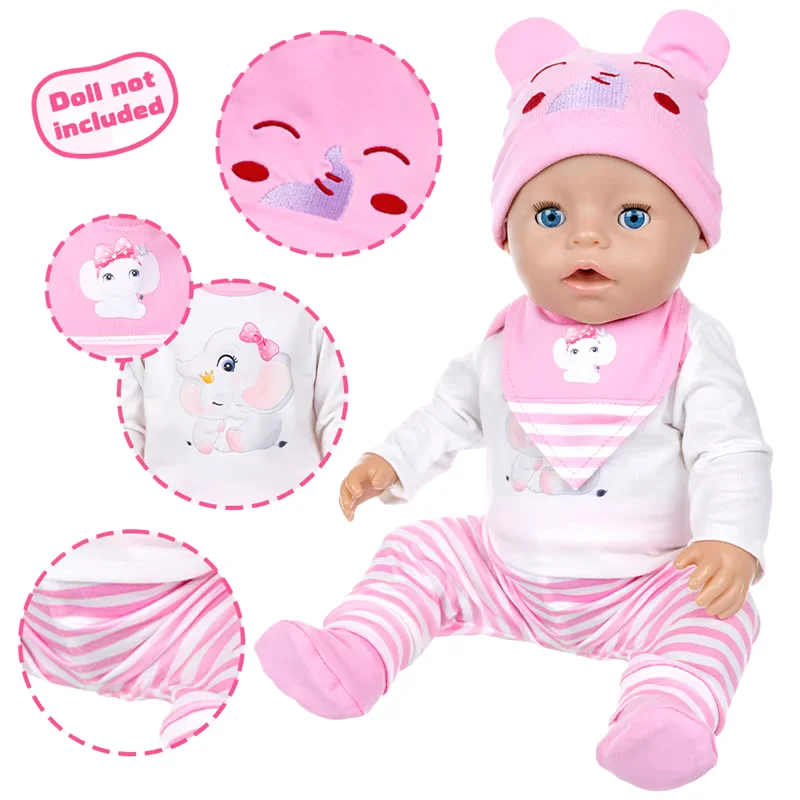 Doll Clothes Set for 16-18 Inch Newborn Baby Doll Bear Jacket Hoodie Pants Reborn Doll Clothes Accessory for 43cm Doll Girl Gift