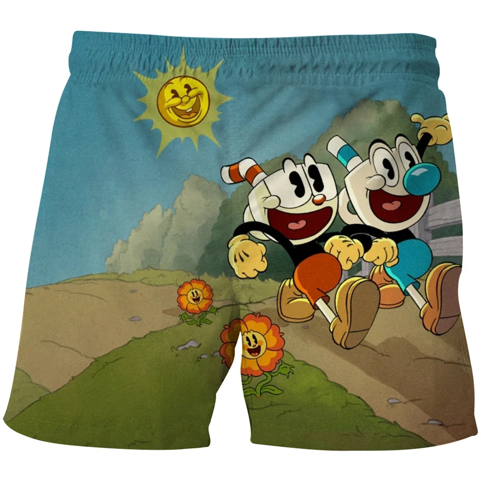 Cartoon Cuphead Print 4-14Y Boys Girl Shorts Summer Swim Surfriding Casual Trunks Beach For Kids Children Holidays Wear Clothing