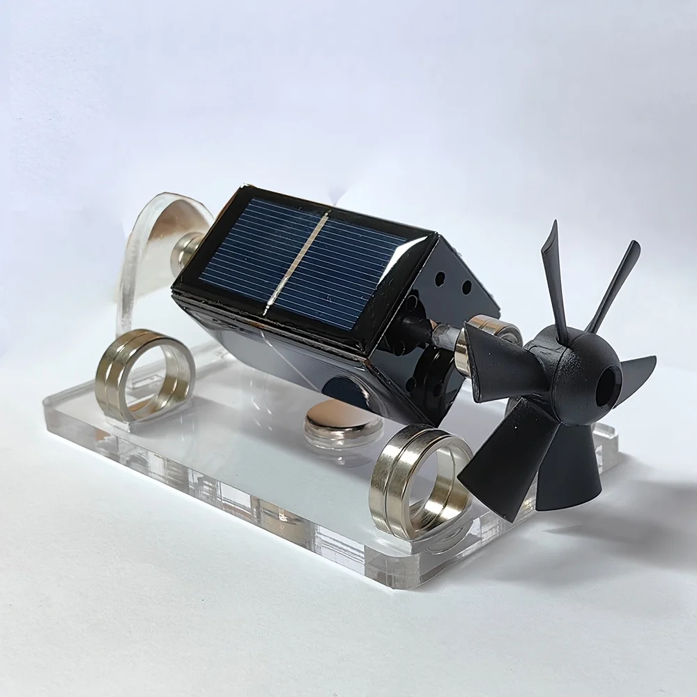 Dimostrazione del motore a levitazione magnetica ad energia solare, base in acrilico con pale del ventilatore, regalo scientifico creativo per adulti, PMM bianco