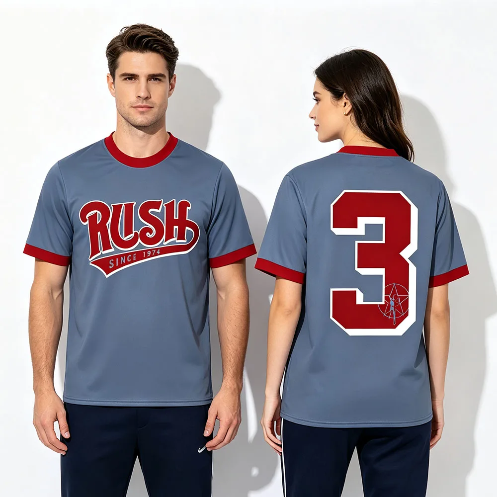 Футболка Rock Band Rush Swoosh 3 для мужчин и женщин, с коротким рукавом, красной отделкой, круглым вырезом, ретро-принтом номера 3, уличная одежда, унисекс, винтаж.