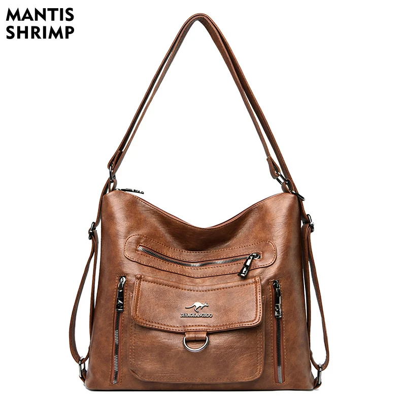 

Classic Backpacks Multifunction Travel Bags High Quality Packs Large Capacity Rucksack for Women Solid Color PU Leather Backpack