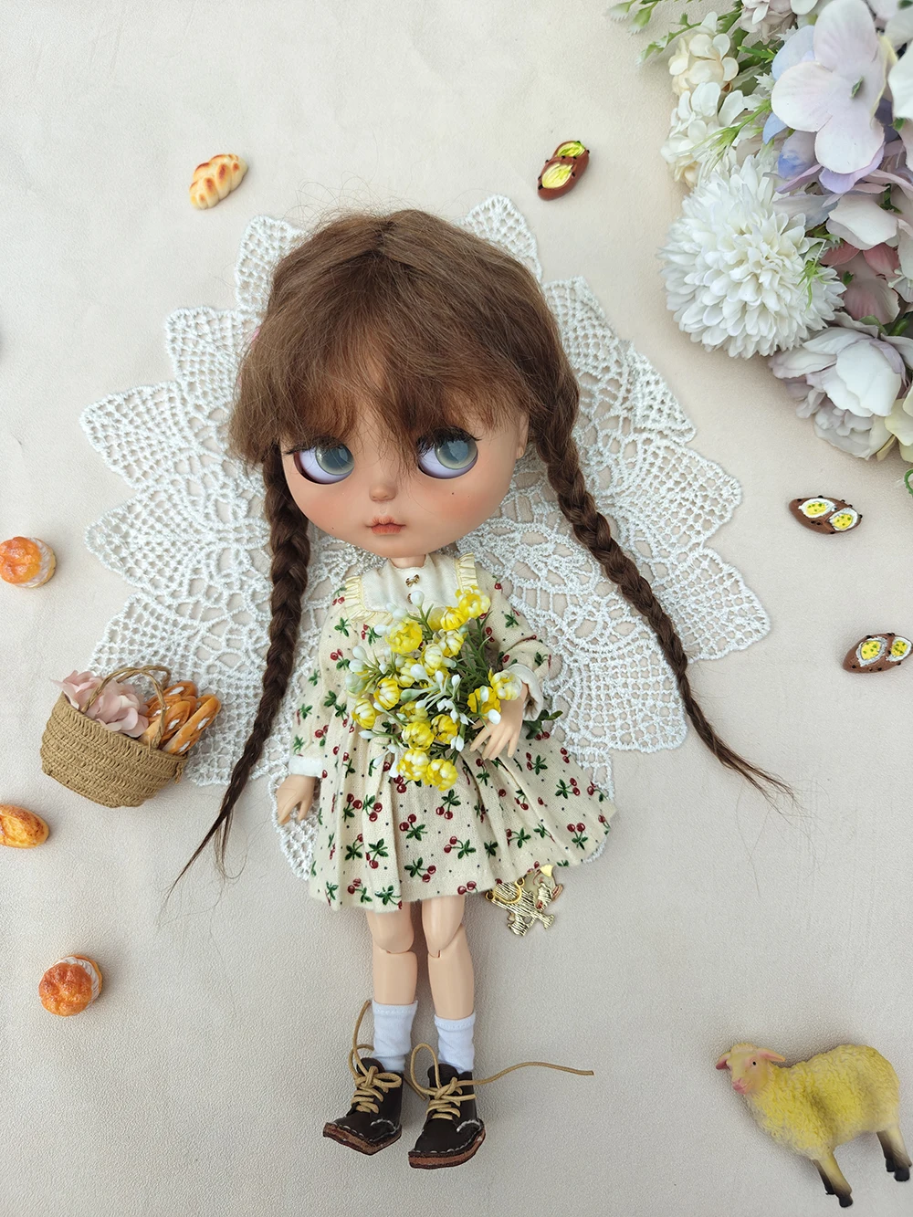 ملابس blythe مجموعة ملابس لطيفة للخريف اليومي من الكرز لدمية Blythe Ymy Licca Azones Ob22 24 27 YMY إكسسوارات دمي جديد