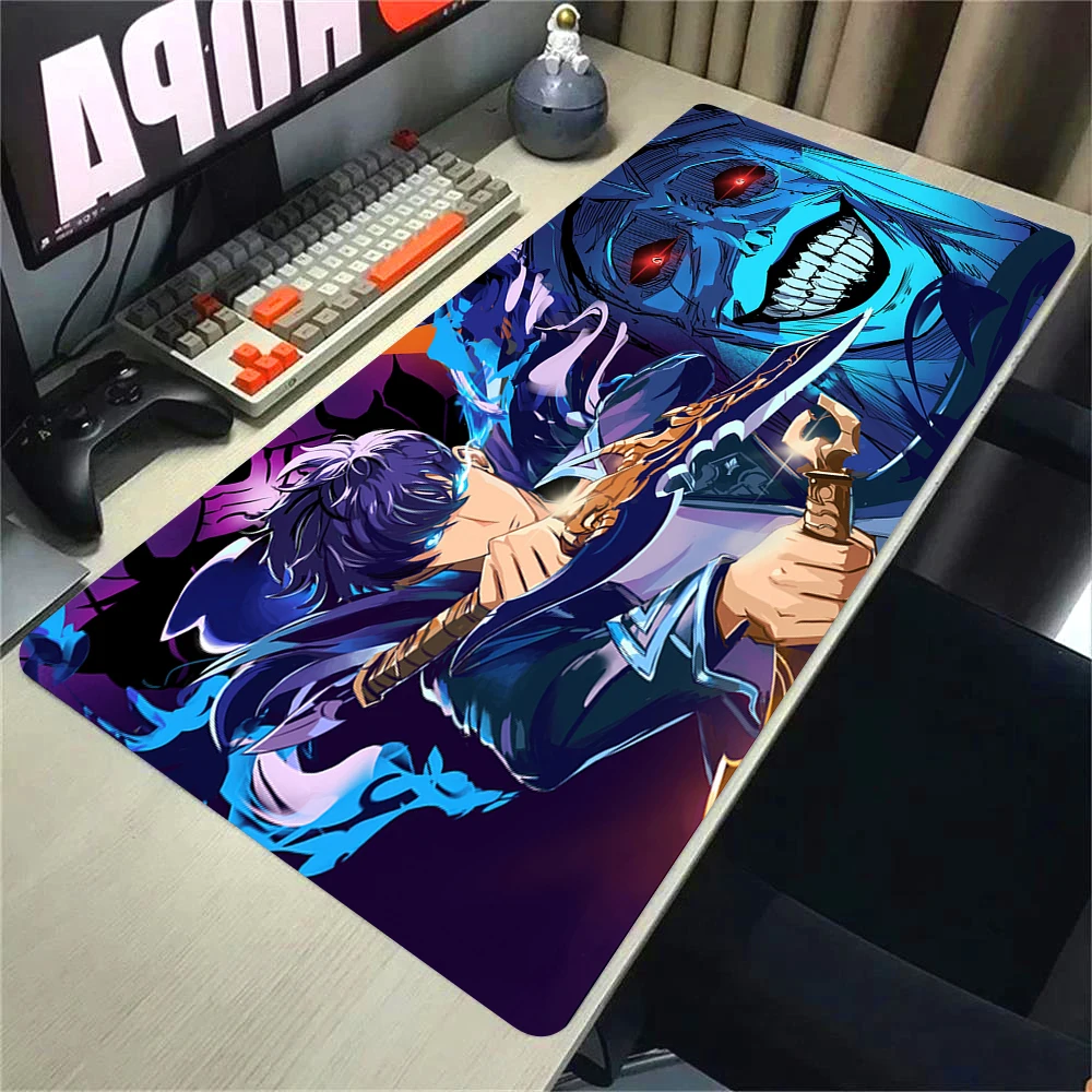 Solo nivelamento anime mousepad impressão hd computador gamers bloqueio borda de borracha antiderrapante mouse pad xxl 90x40cm teclado pc deskmat