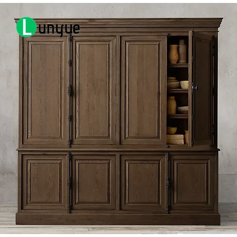 Solid Oak Wardrobe American  European Villa Bedroom Furniture French Country Retro Single Door Storage Cabinet Home