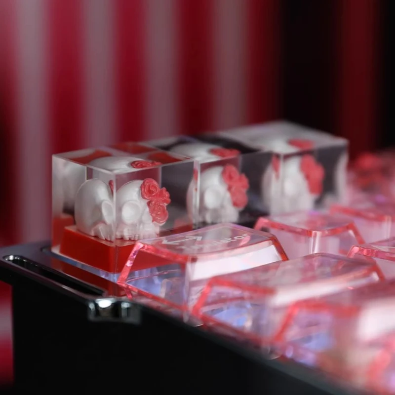 Skull Flower Keycaps Resin Personalized Translucent Customized Handmade Keyboard Caps Mechanical Keyboard Gamer Accessories