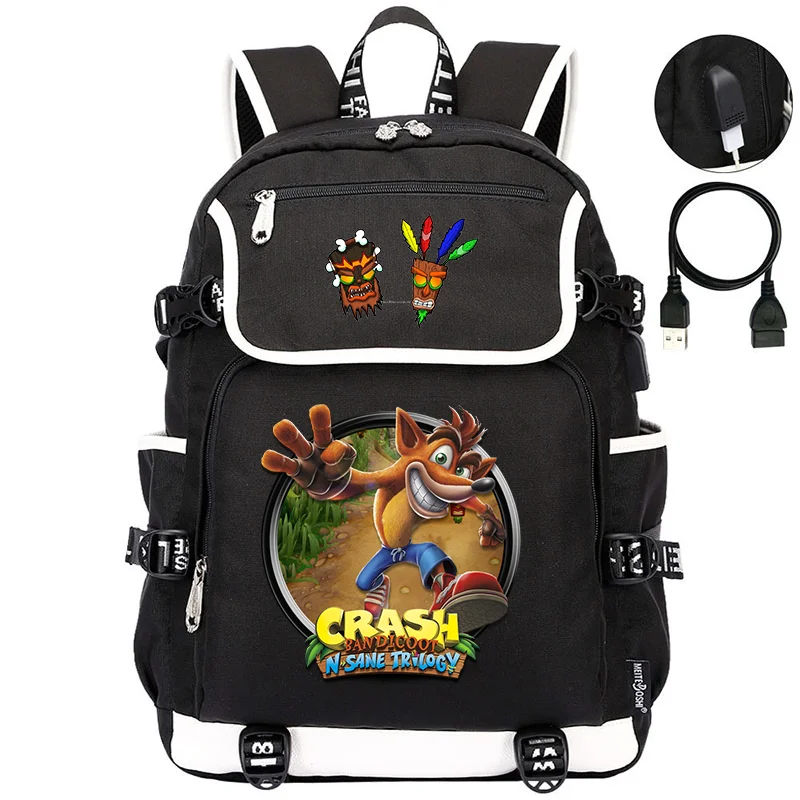 

Game Crash Bandicoot Men Women USB Charging Laptop Travel Backpacks Boys Girls Teenager Student School Bags Mochila