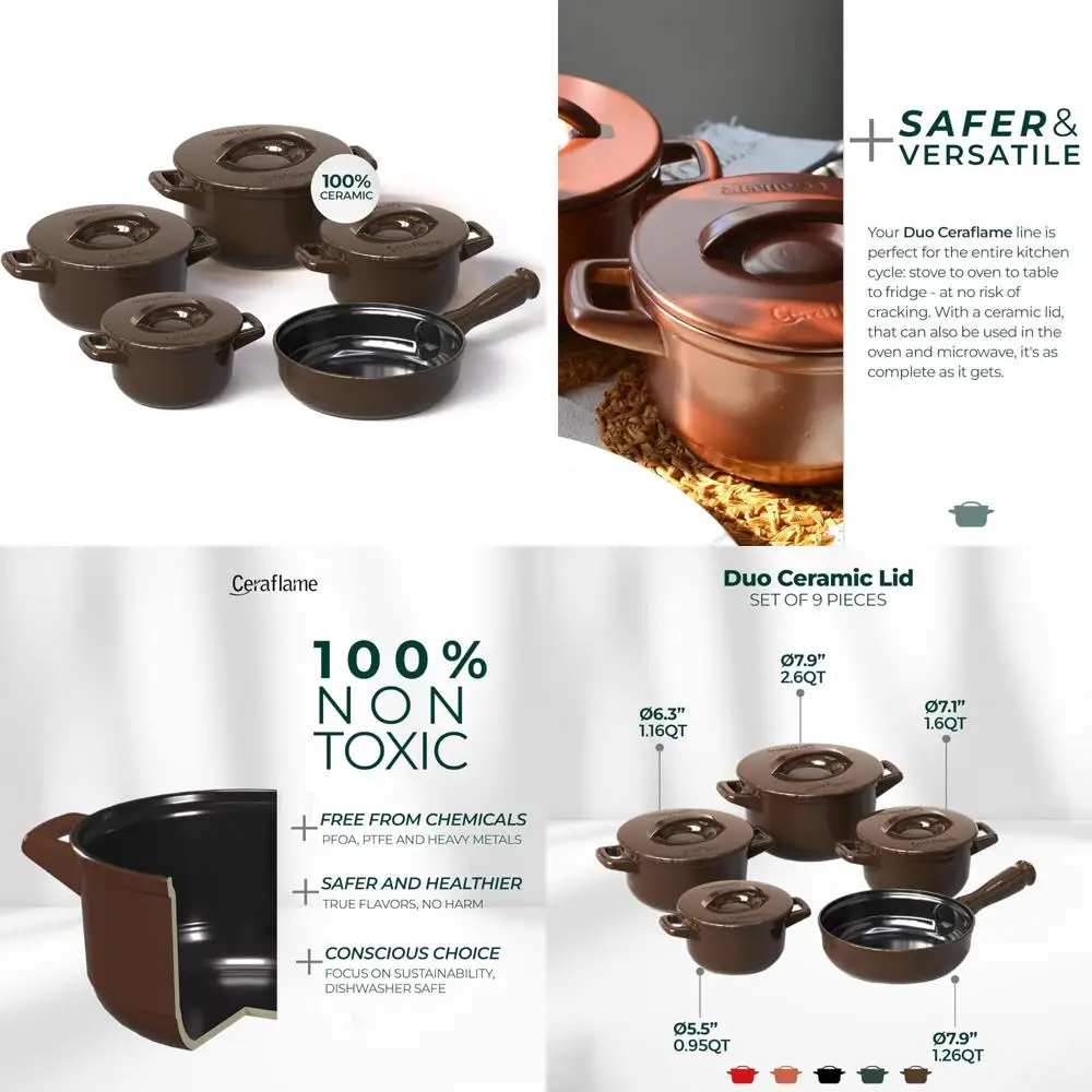 

Ceramic Cookware Set: Healthy, Non-Toxic, Oven-Safe to 1200°F, Microwave & Dishwasher Friendly, Durable and Lightweight