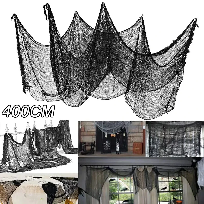 

400cm Halloween Black Gauze Horror Haunted Houses Decor Black Creepy Cloth Party Home Doorway Wall Gauze Terror Scene Props