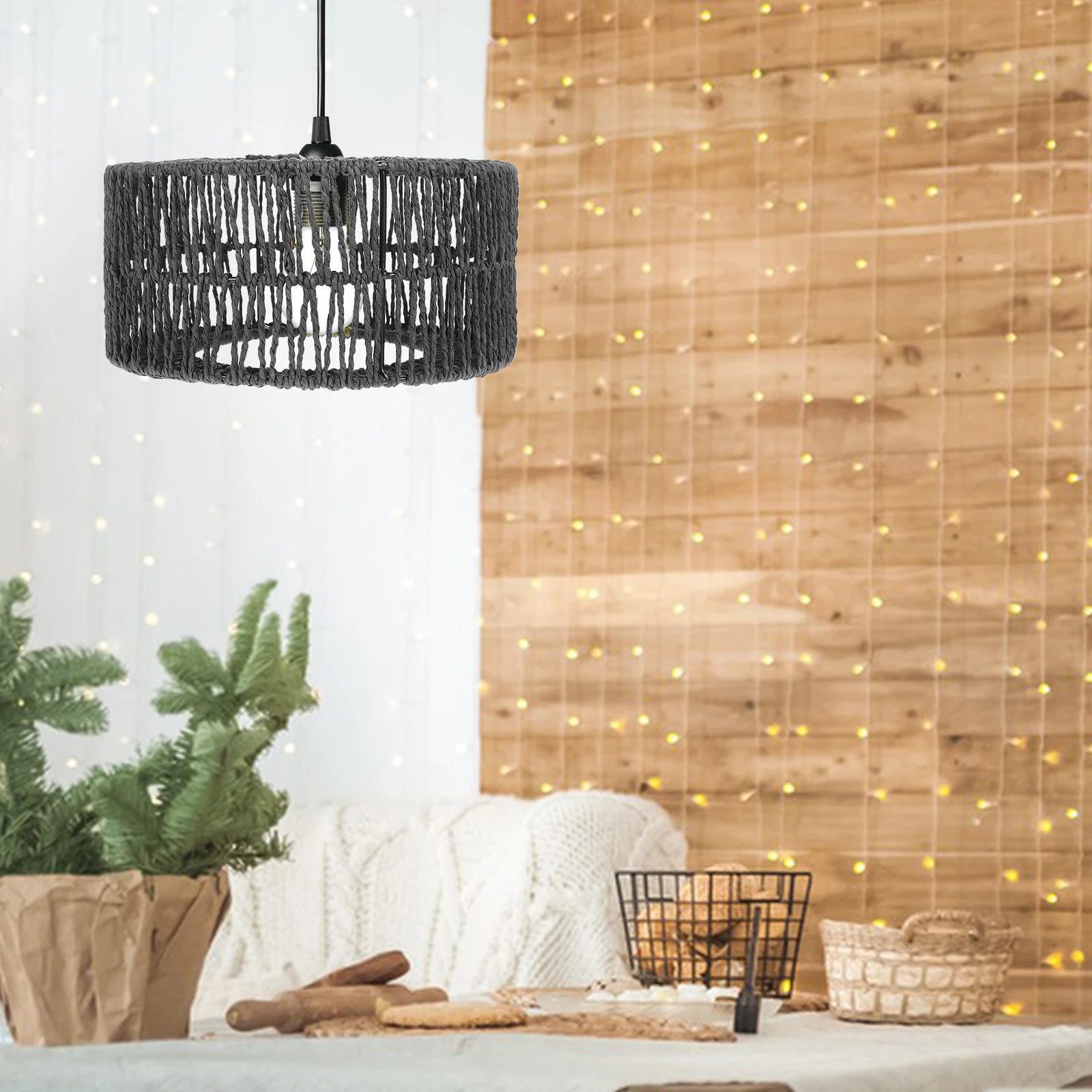 

Straw Rope Lampshade Handwoven Cover for Pendant Lamp Small Yellow Size Lighting Supply Safe Material Warm Atmosphere Indoor