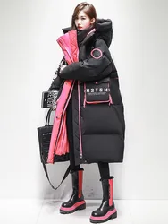 Jaqueta longa com capuz feminino, casaco de puffer de inverno, parka solta, streerwear coreano, novo, 2023