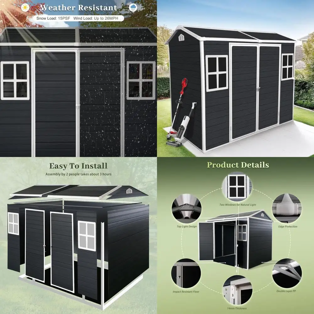 

Углеродно-черный навес для хранения на открытом воздухе размером 8x4 фута с наполом, 2 окнами, идеально подходит для мебели для патио, садовых инструментов, велосипедов и газонокосилок