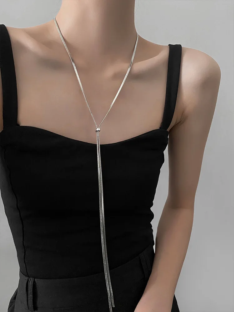 2024 Simple Stainless steel Metal Chain Long Tassel Necklace Fashion Accessory For Womens and Mens Non Fading Jewelry Neck Chain