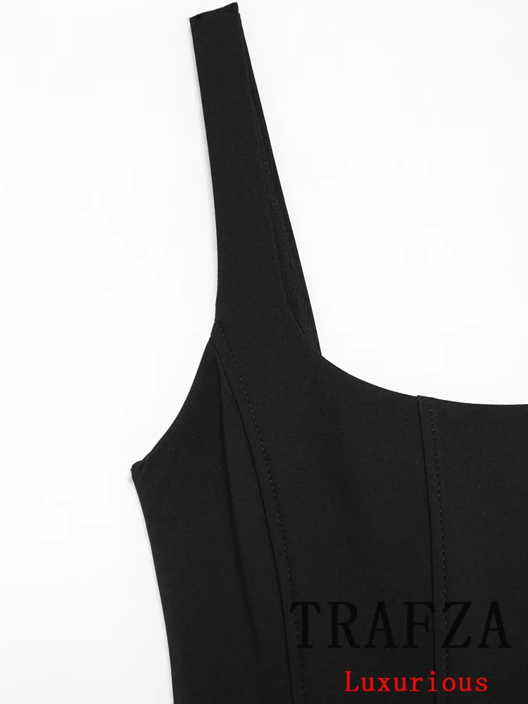 TRAFZA-Robe de Soirée Sexy et Chic pour Femme, Cami, Ligne A, Couleur Unie, Boîte de Nuit, Mode Automne 2024