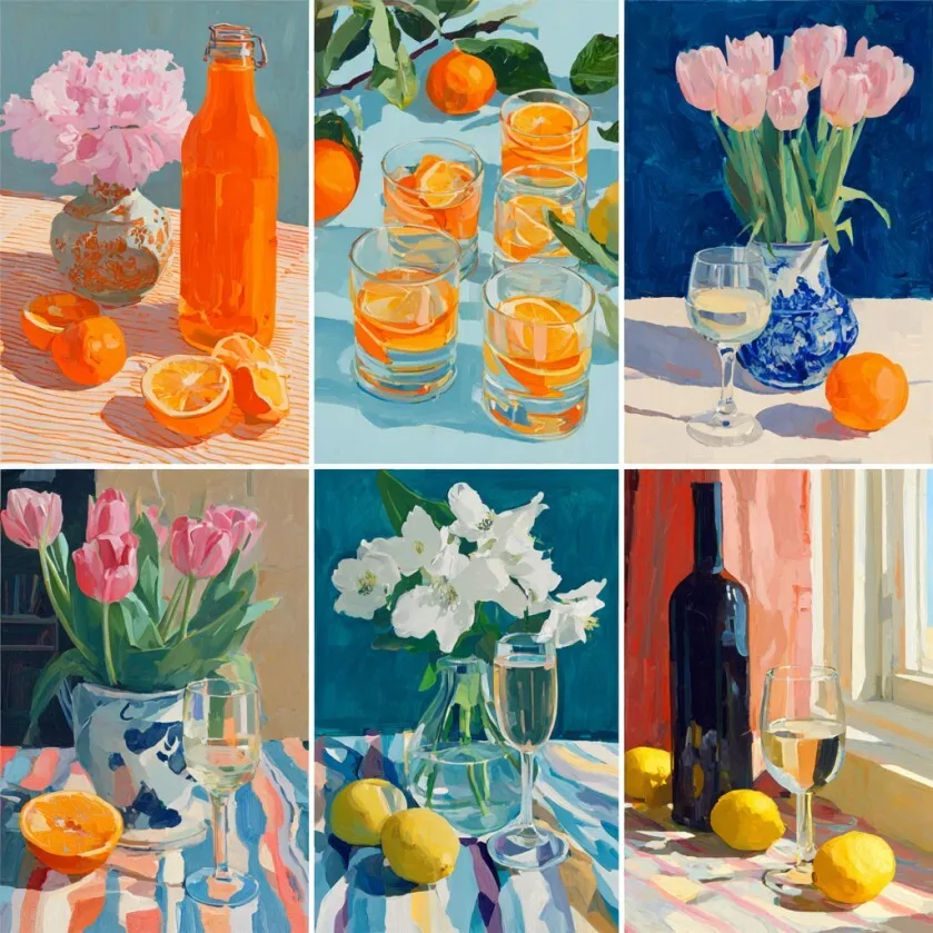 6 Stücke DIY-Malereien mit blühenden Blumen und Getränken, voller Lebensfreude, geeignet für die Wanddekoration zu Hause. – Detail 2