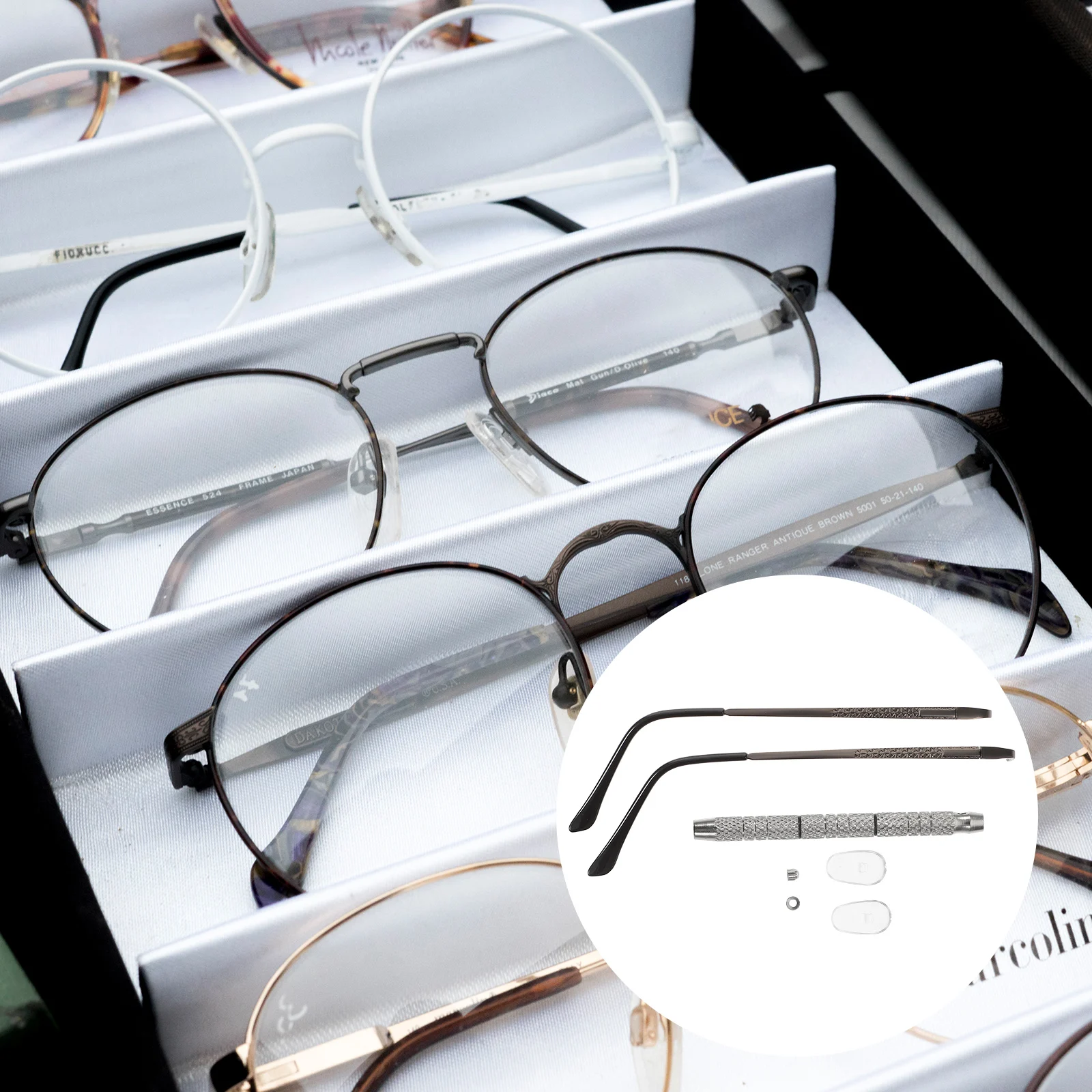 

1 set Glasses Repair Kit Stainless Steel Nose Pads Temple Arms Eyeglass Replacement Parts Eyewear Tools Accessories Sunglasses