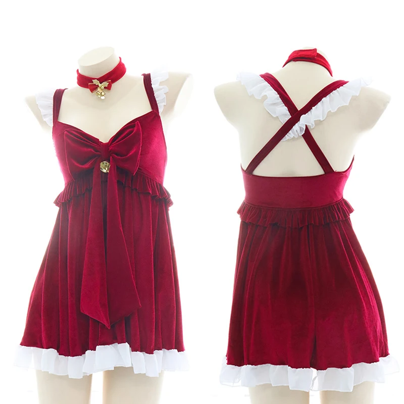 

Anime Girls Women Sleeveless Dress Christmas Girl Cosplay Costume Lolita Big Bowknot Ruffle Suspender Nightdress Sleepwear Gifts