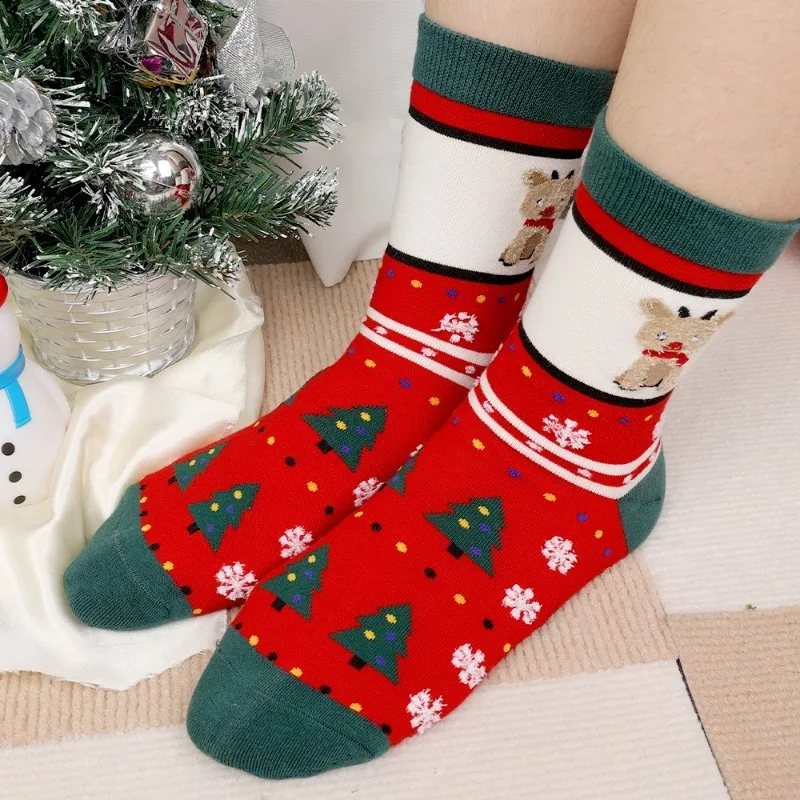 Knitted Stocks for Christmas Snowflake Deer Tree Soft No-slide Winter Stocking Cartoon Holiday Gifts Cute Christmas Decoration