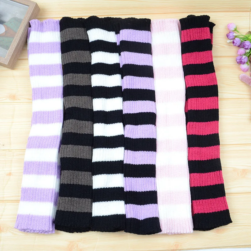 50CM Striped Knitted Sock Covers for Women Knit Leg Warmers Crochet Ribbed Leg Socks for Party Accessories
