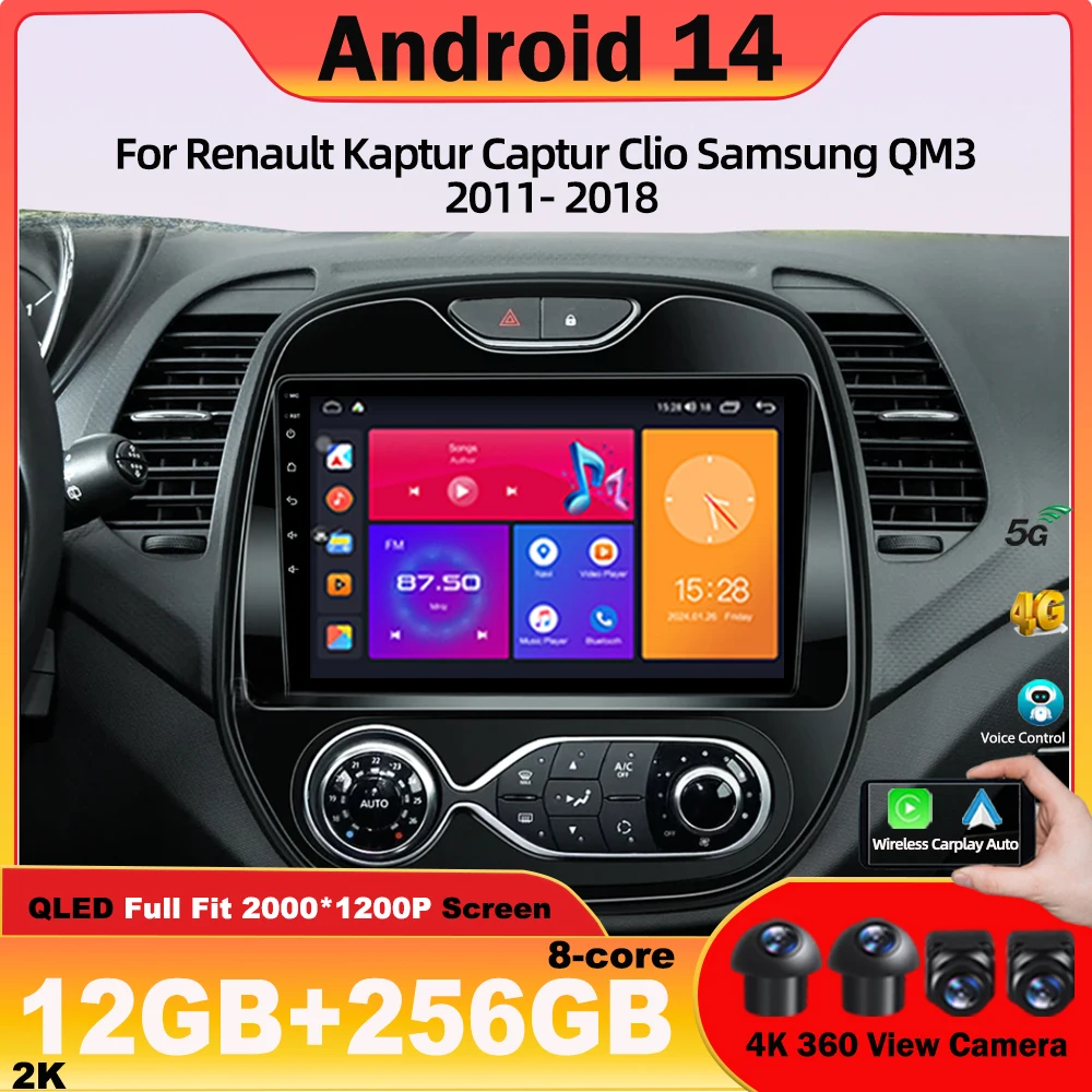

Car Radio Android 14 For Renault Captur Kaptur CLIO Samsung QM3 2011-2018 car Multimedia IPS QLED Navigation GPS 5GWIFI no 2din