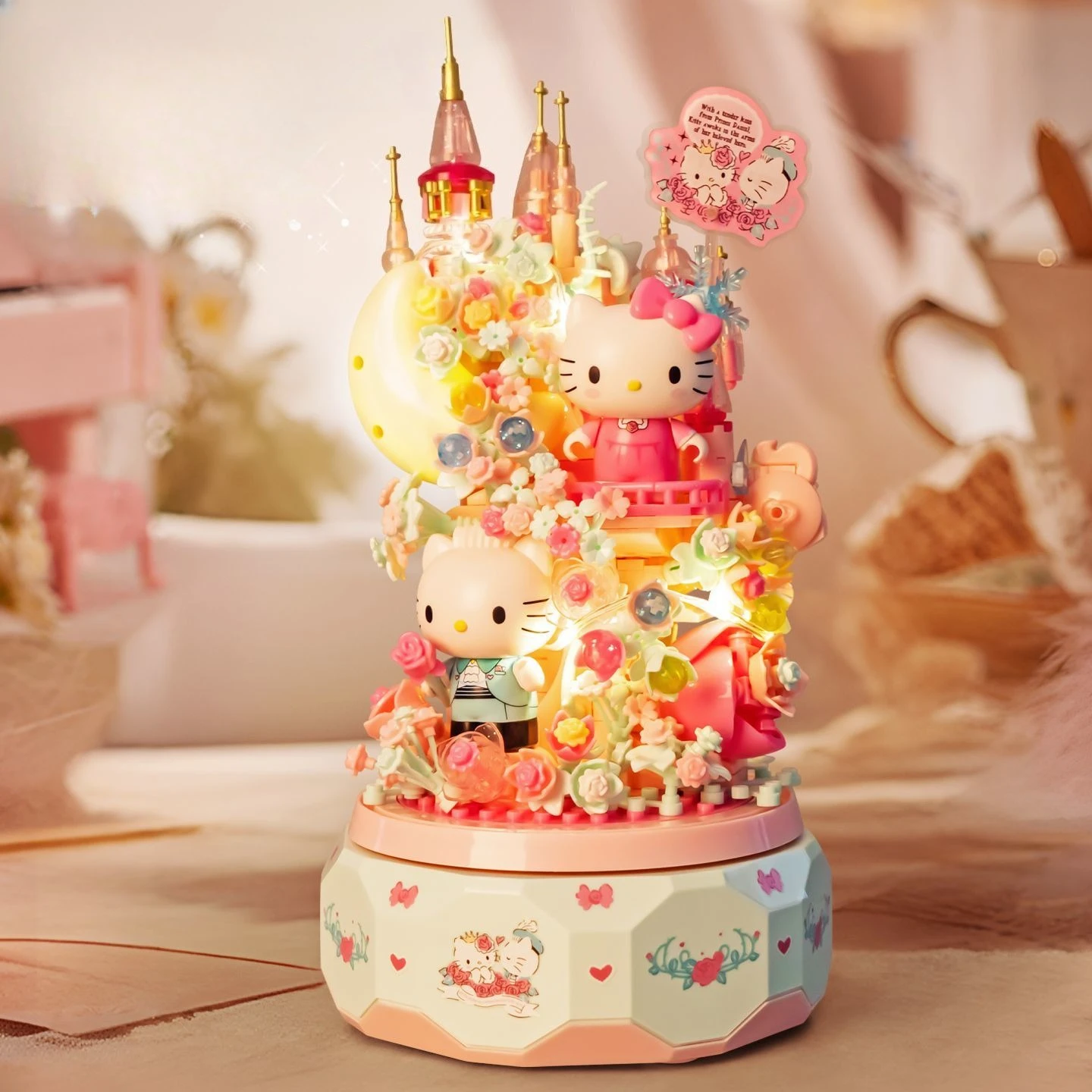 Puzzle Montage Baustein Spielzeug Spieluhr Rotierendes Licht KT Hochwertiges Modell Geschenke