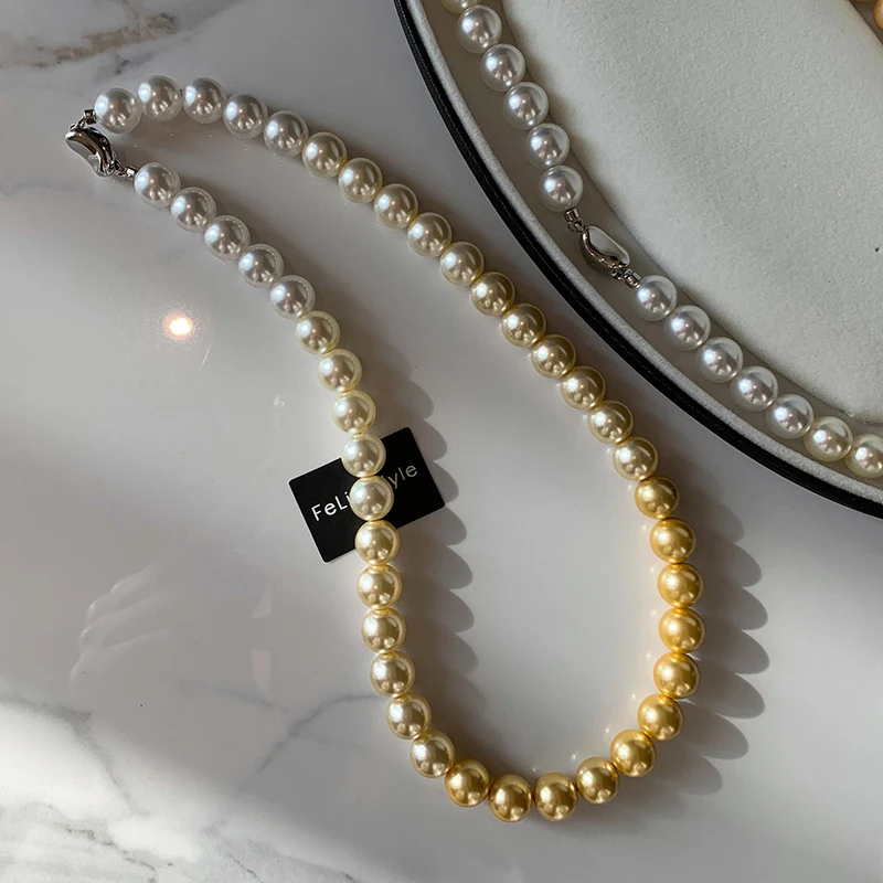 French elegant white gradient champagne pearl bead necklace for women\'s luxury accessories collarbone chain 2024 fashion jewelry