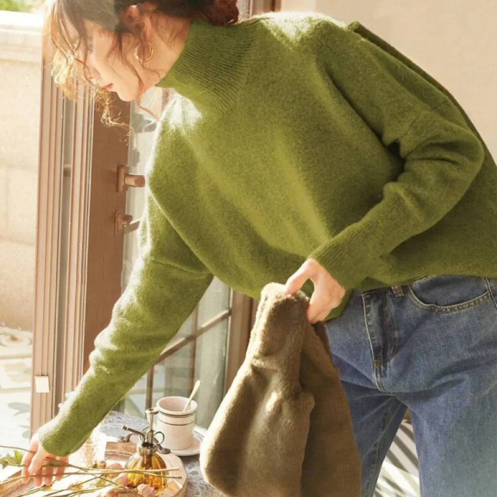 

Pullover sweaters Europe America women's clothing Pullovers women sweater 2025 casual solid-colored high-neck loose knitted tops