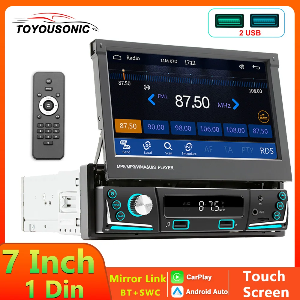 

TOYOUSONIC 1 Din Car Radio 7inch Autoradio 2 USB Universal Multimedia MP5 Player Carplay Android Auto Bluetooth HD FM Car Stereo