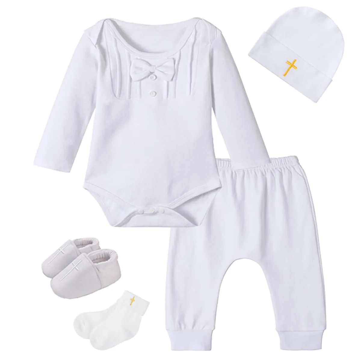 

Baby Christening Clothing Set Church Outfit Newborn Boy Girl Baptism Cross Sets Infant White Clothes with Hat Socks Shoes