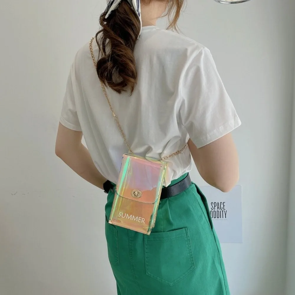 

Portable PVC Transparent Crossbody Bag Mini Korean Style Laser Shoulder Bag Phone Bag Waterproof Vacation Beach Bag Swimming