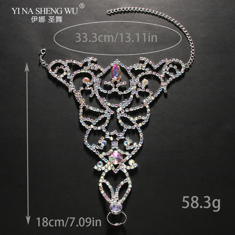 Belly Dance Crystal Ankle Bracelet Set Jewelry for Women Simple Colorful Rhinestone Finger Bangle Chain Exaggerated Decoration