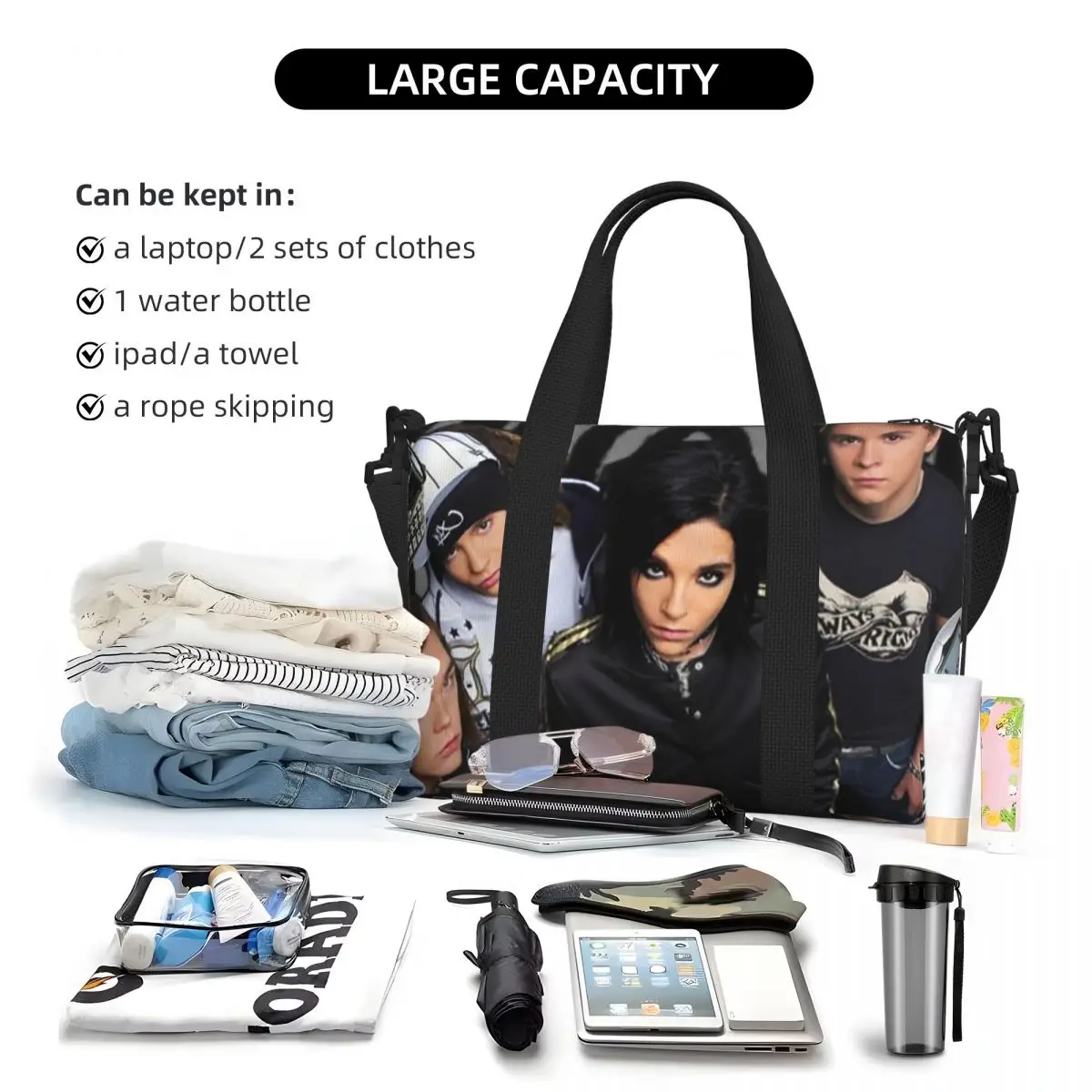 

Tokio Hotel Emblem Пляжная дорожная сумка Большая вместительная сумка-тоут для спортзала Спортивная женская дорожная сумка для покупок